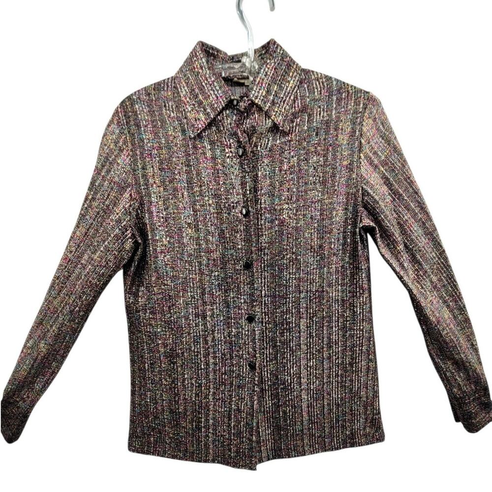 Vintage 70s Metallic Lurex Disco Blouse Multicolor Sparkle Glamoratti Glam